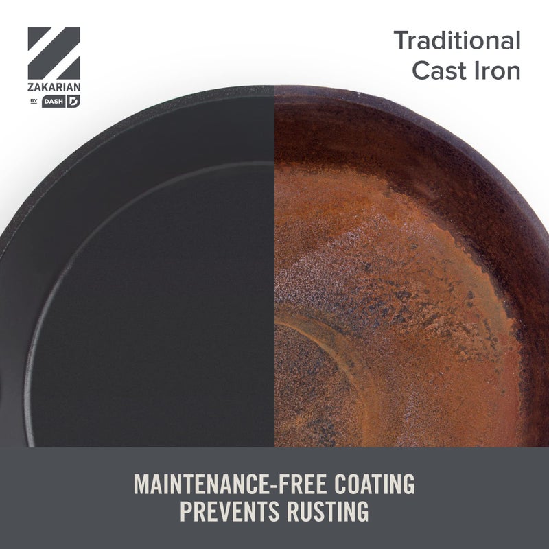 Dash Zakarian by Dash 11 Inch Nonstick Cast Iron Skillet, Titanium Ceramic Coated Frying Pan, Grey - Image 5